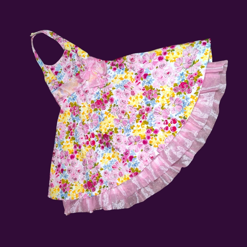 JESSICA ANN Girls Glitter Floral Bouffant Halter Dress